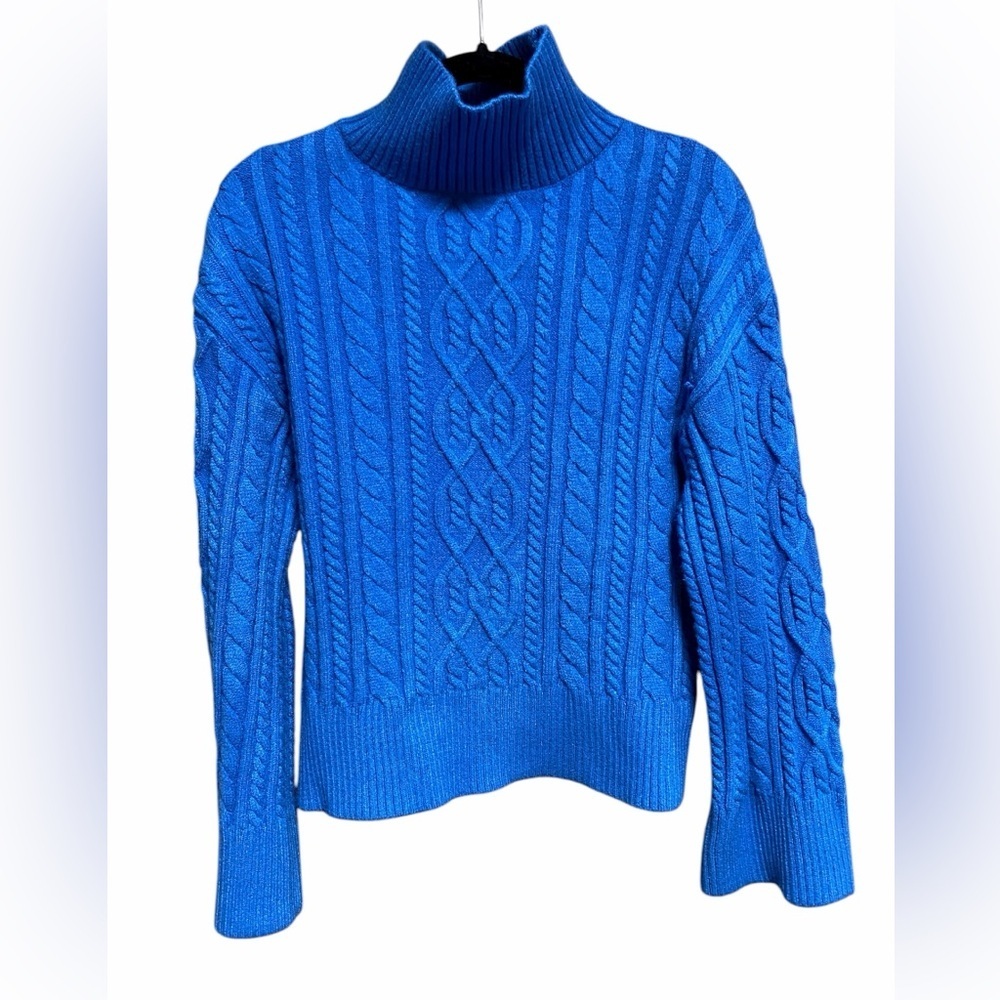 Capri Blue Fisherman Cottagecore Chunky Cable Sweater SZ M EUC
